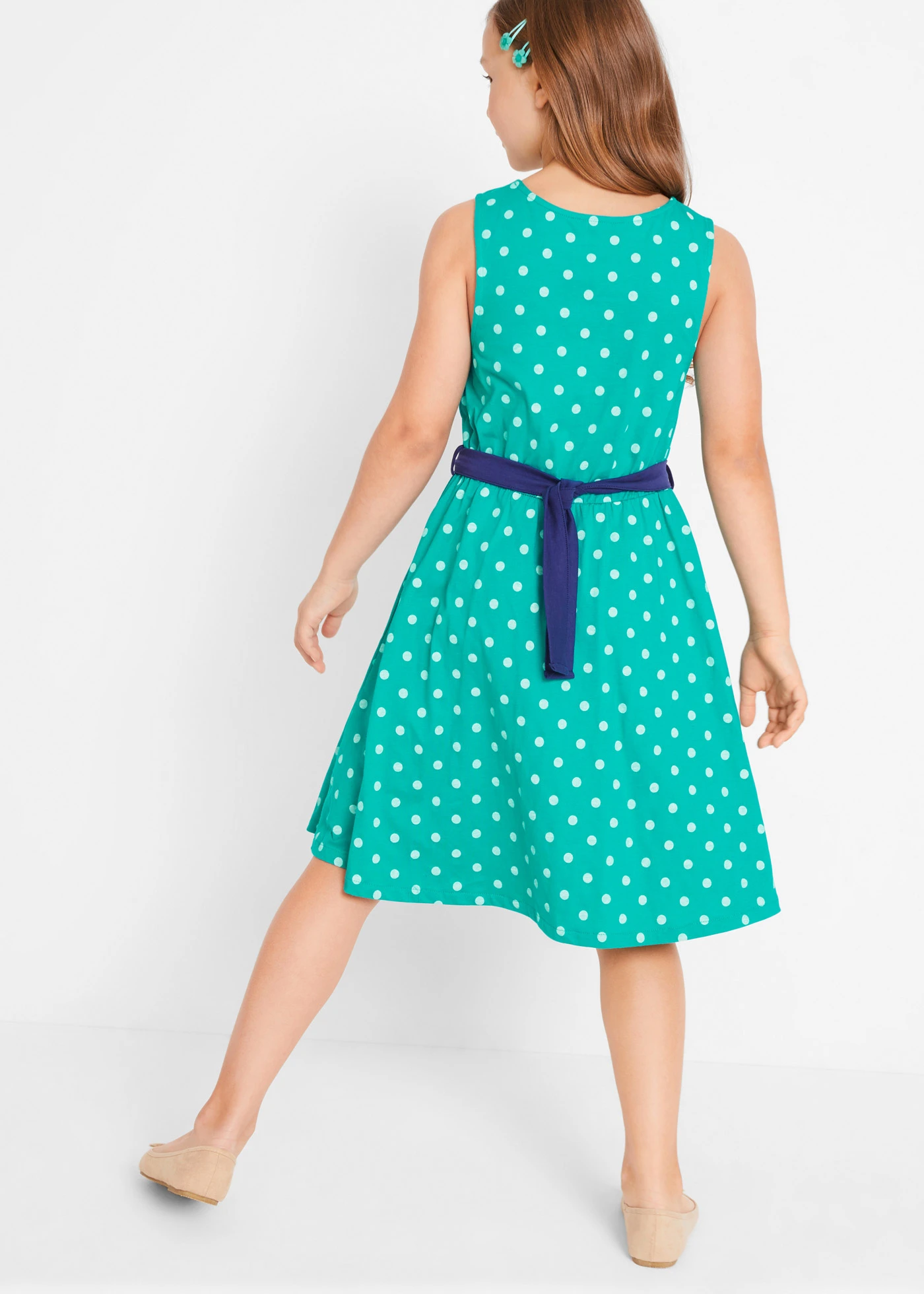 Meisjes jersey jurk van biologisch katoen • smaragd gestippeld • bonprix online shop