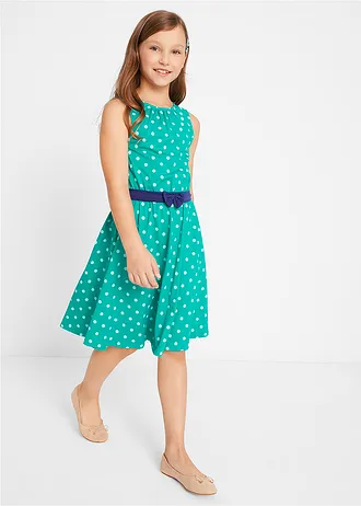 Meisjes jersey jurk van biologisch katoen • smaragd gestippeld • bonprix online shop