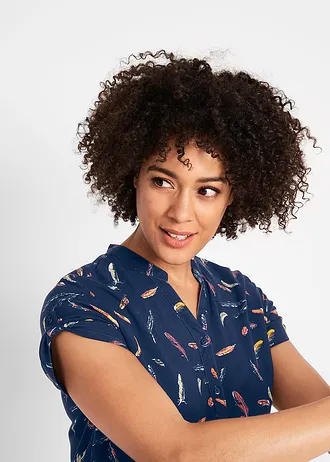 Chemisier manches courtes en viscose fluide • bleu foncé imprimé • Boutique bonprix