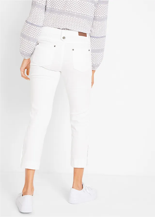 Jean slim mid waist, cropped, Couleur: blanc twill