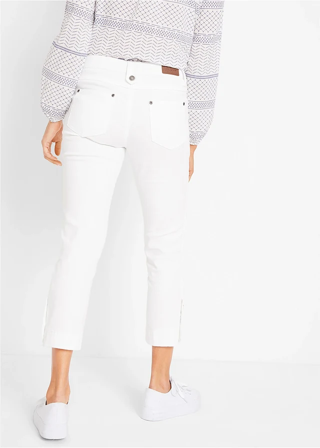 Slim fit mid waist jeans, cropped • wit twill • product-page.page-title-suffix