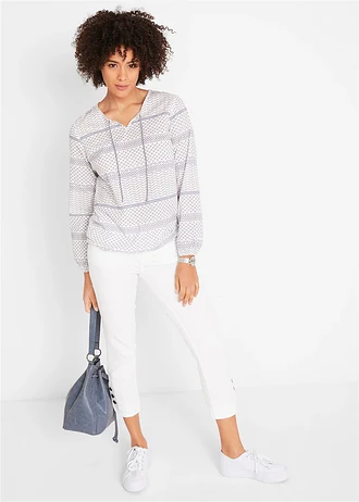 Jeansy o kroju slim fit, średni stan, o skróconej długości • biały diagonal • sklep bonprix