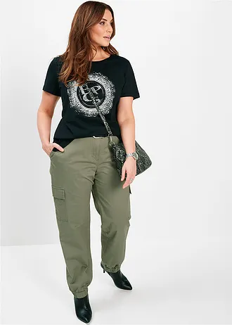 Cargo broek met stretch van katoen, Kleur: olijfgroen