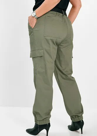 Cargo broek met stretch van katoen, Kleur: olijfgroen