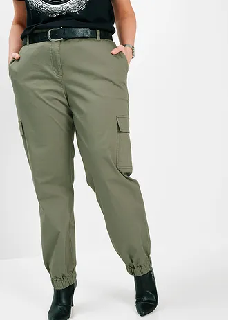 Cargo broek met stretch van katoen, Kleur: olijfgroen