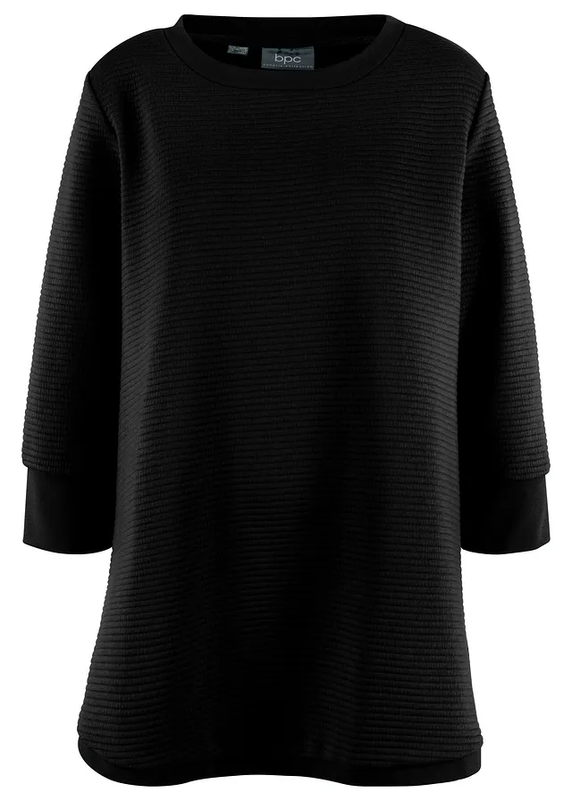 Lange sweater in A-lijn, 3/4 mouw, Kleur: zwart