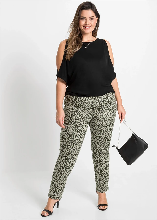 Cold shoulder shirt van viscose, Kleur: zwart