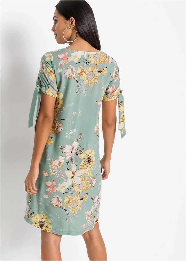 Robe en viscose fluide, Couleur: vert pastel à fleurs