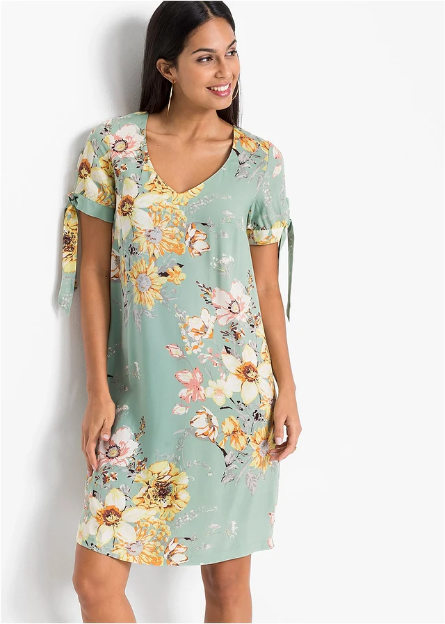 Jurk van soepele viscose, Kleur: pastelgroen gebloemd