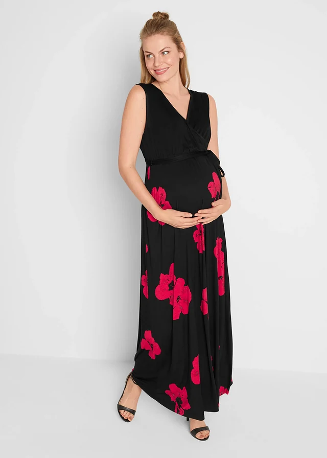 2-in-1 jersey zwangerschapsjurk/voedingsjurk met viscose • zwart-magenta • product-page.page-title-suffix