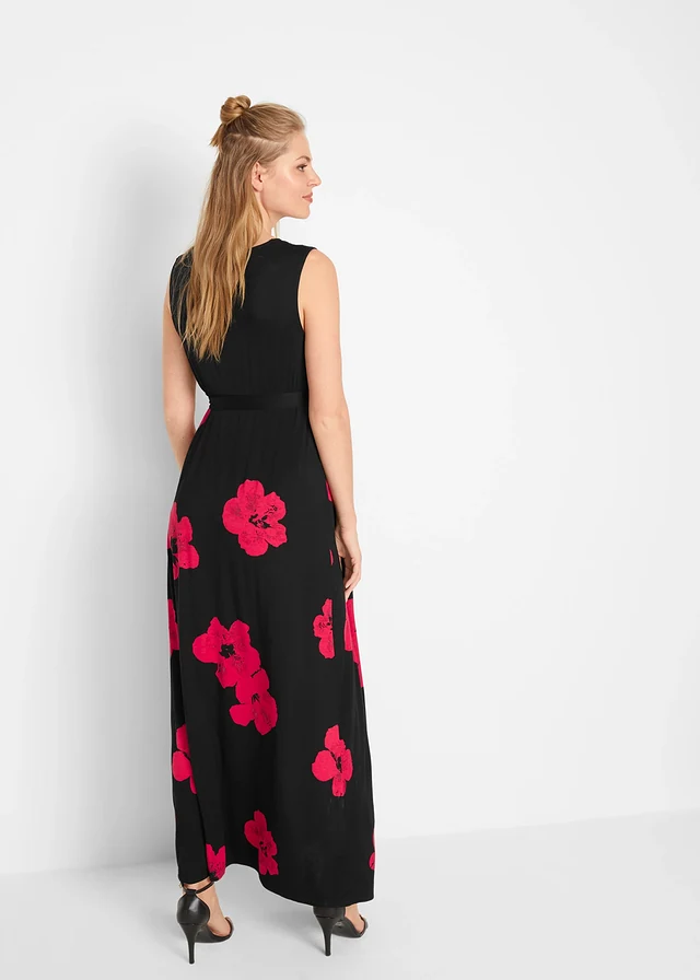 2-in-1 jersey zwangerschapsjurk/voedingsjurk met viscose, Kleur: zwart-magenta