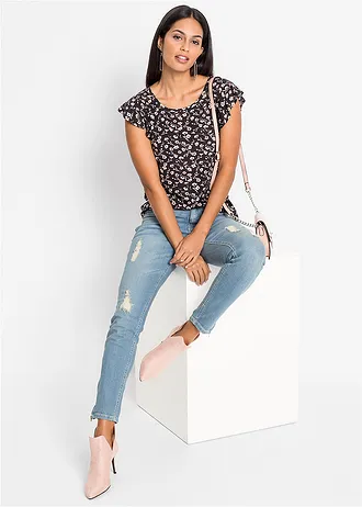 Shirt in een viscosemix • zwart gebloemd • bonprix online shop