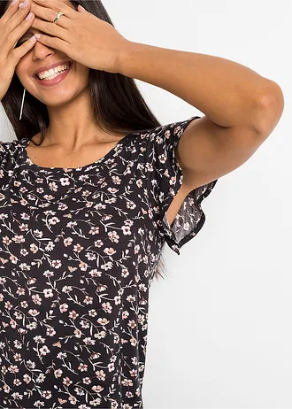 T-shirt z mieszanki wiskozy • czarny w kwiaty • sklep bonprix
