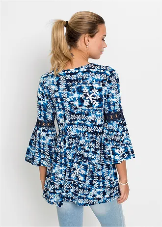 Tuniek van vloeiende viscose • wit-donkerblauw gedessineerd • bonprix online shop