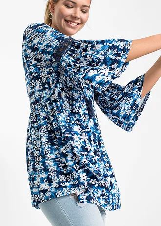 Tuniek van vloeiende viscose • wit-donkerblauw gedessineerd • bonprix online shop