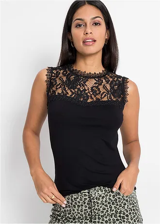 Top van een zachte viscosemix, Kleur: zwart