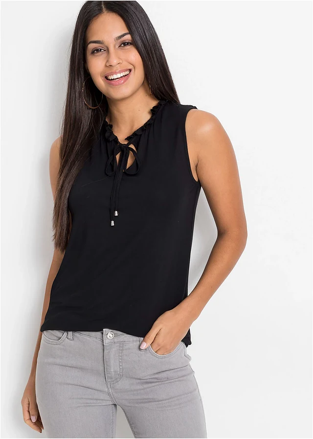 Top in een viscosemix, Kleur: zwart