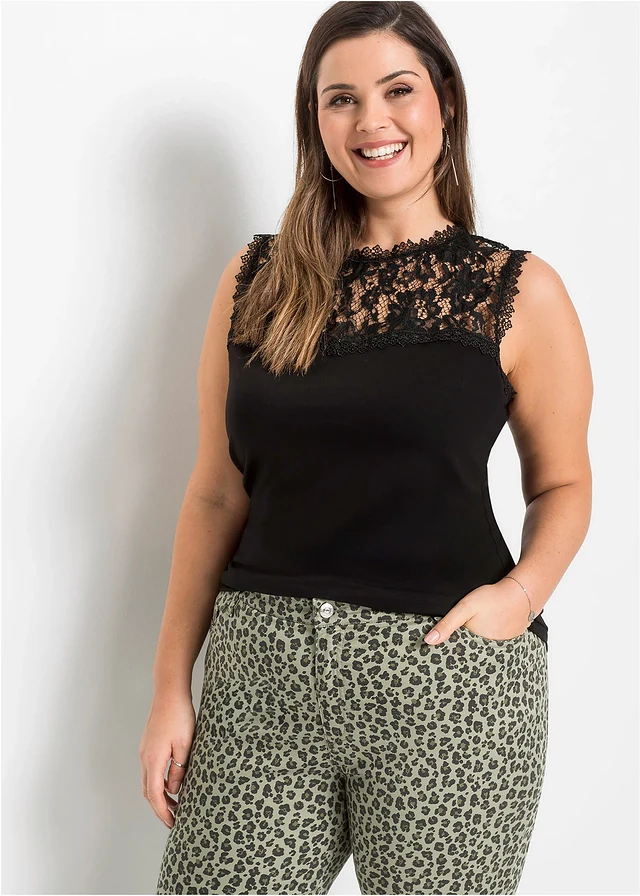 Top doux en viscose extensible, Couleur: noir