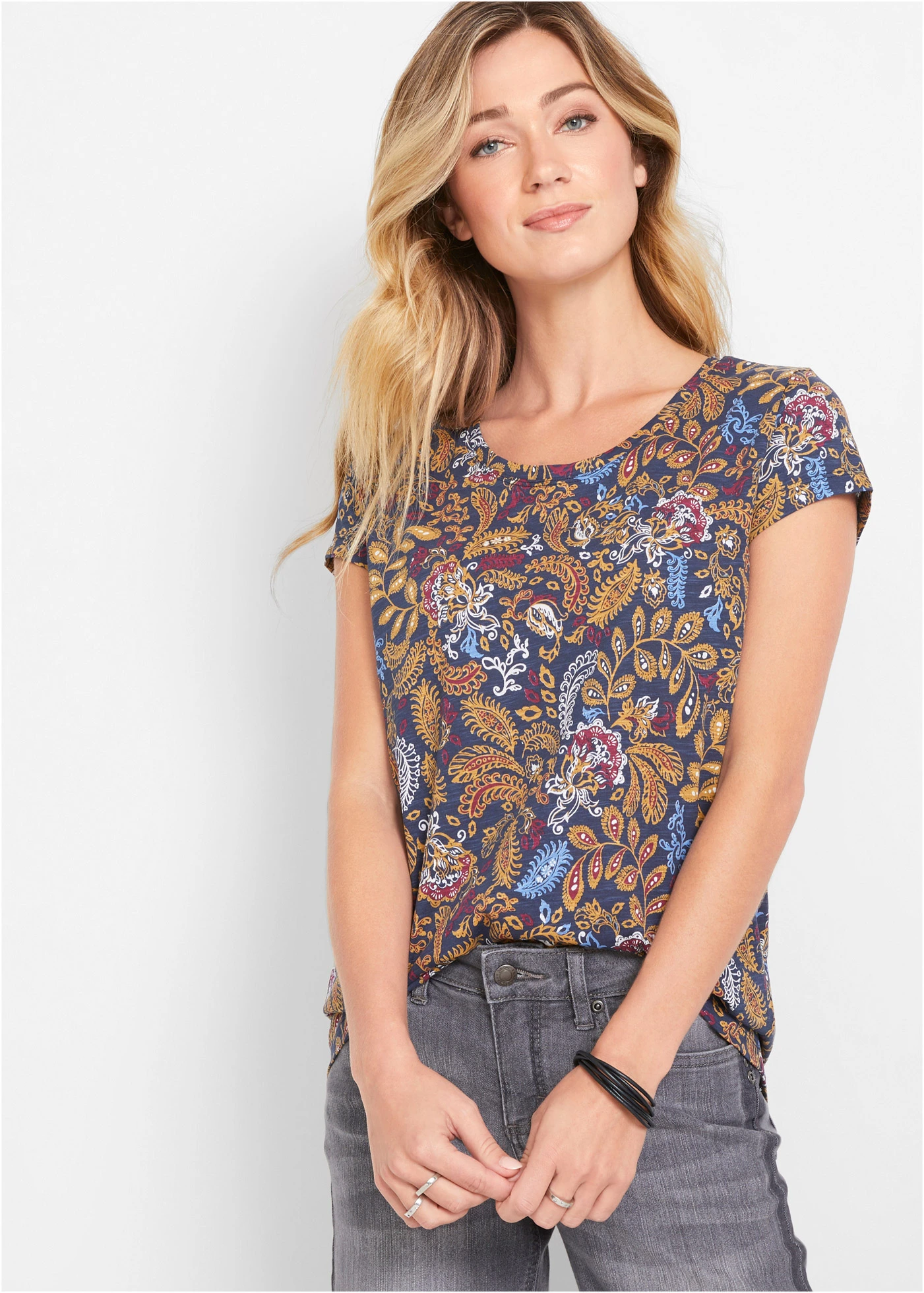 Katoenen shirt met print, korte mouw • donkerblauw met print • bonprix online shop
