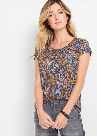 Katoenen shirt met print, korte mouw • donkerblauw met print • bonprix online shop