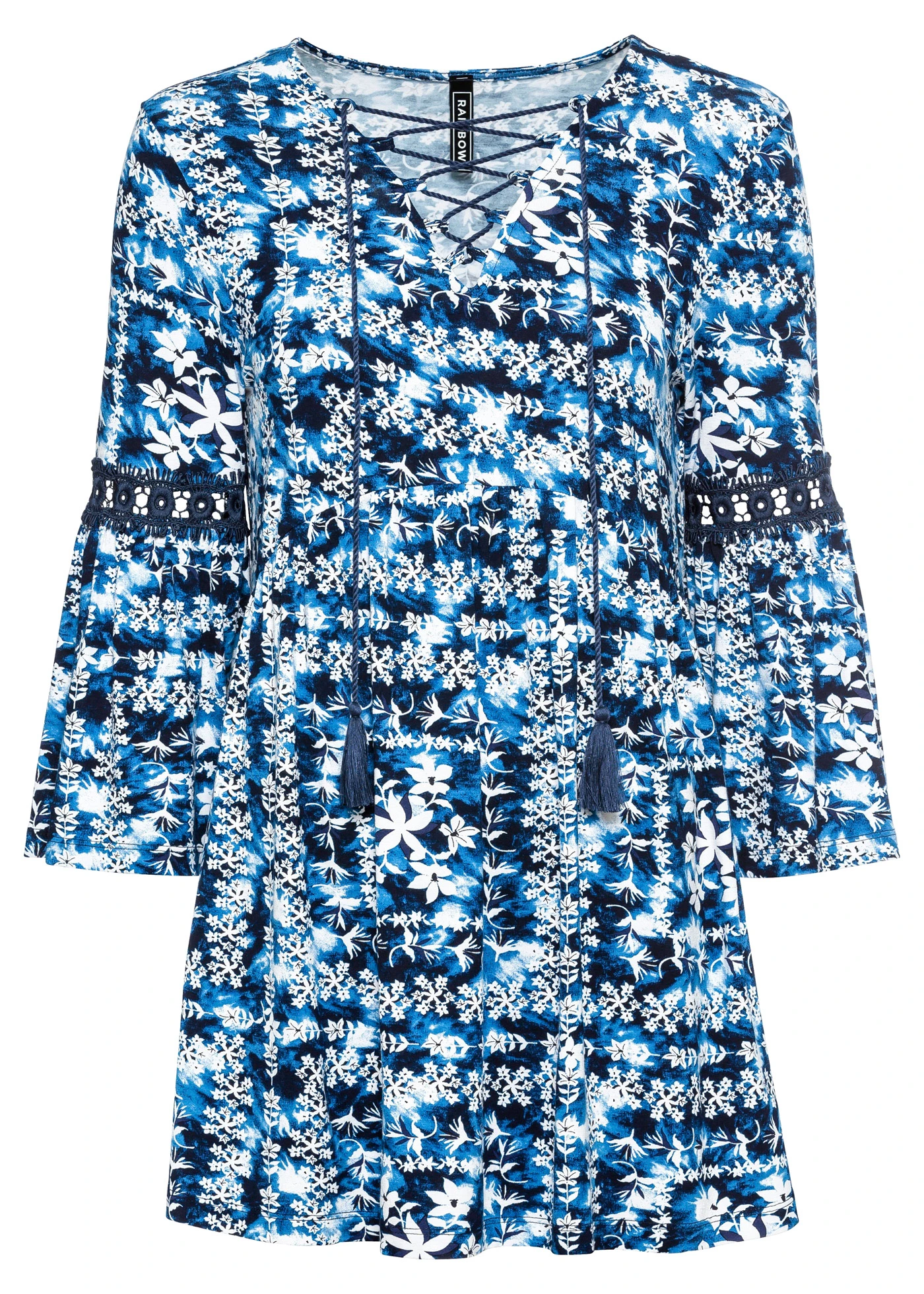 Tunique en viscose fluide • blanc-bleu foncé imprimé • Boutique bonprix