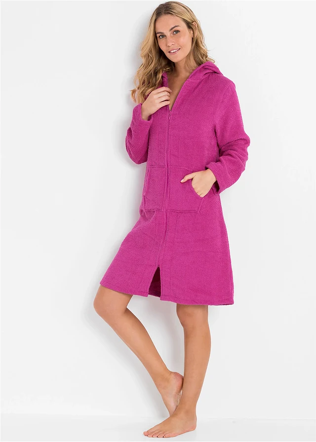 Frotté badjas met ritssluiting van biologisch katoen, Kleur: fuchsia