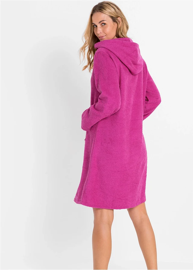 Frotté badjas met ritssluiting van biologisch katoen, Kleur: fuchsia