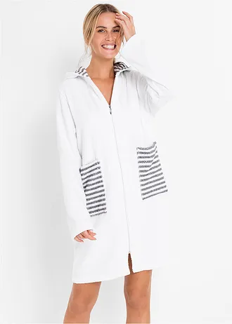 Froté župan z organické bavlny • bílo-šedá s proužky • bonprix obchod