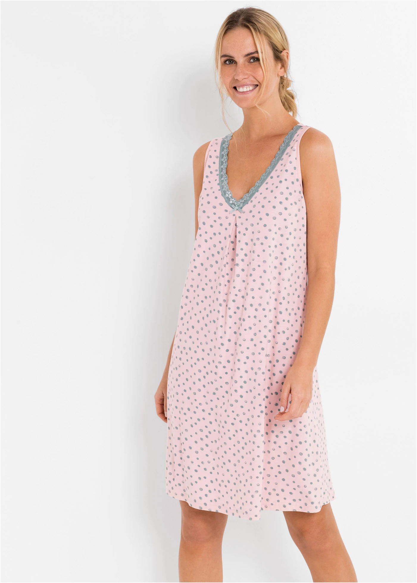 Krótka koszula nocna z miękkiej mieszanki wiskozy • pastelowy jasnoróżowy  - miętowy w kropki • sklep bonprix