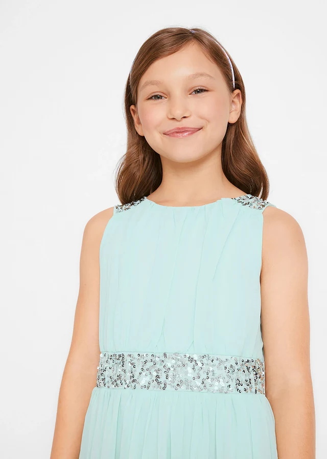 Chiffon meisjes jurk met paillettenband • pastelmint • product-page.page-title-suffix