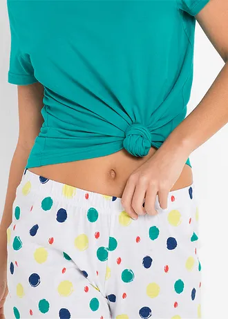 Pyjama corsaire 100% coton • émeraude pois • Boutique bonprix