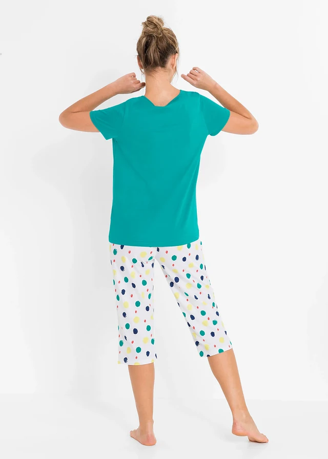 Pyjama corsaire 100% coton, Couleur: émeraude pois