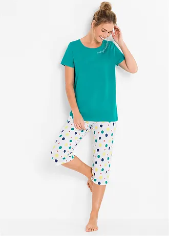 Pijama capri din bumbac 100% • verde smarald punctat • magazin bonprix