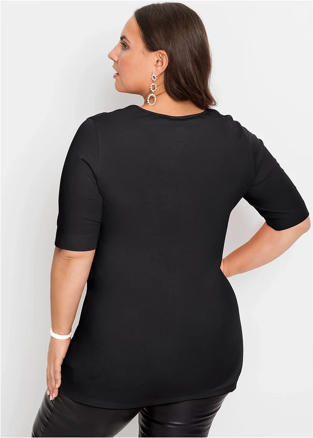 T-shirt long et ajusté, Couleur: noir