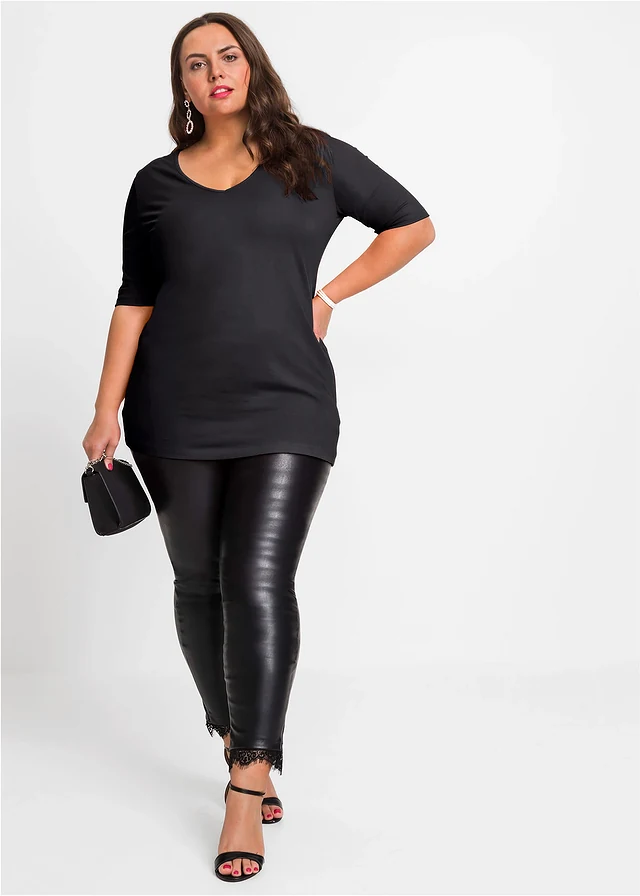 Nauwsluitend shirt, extra lang, Kleur: zwart