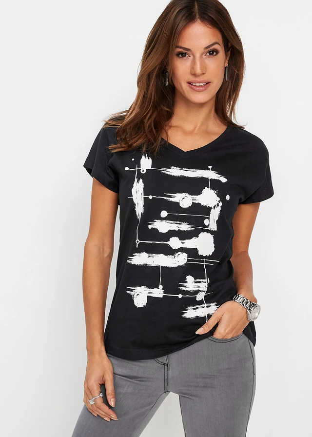 T-shirt, Couleur: noir-blanc imprimé