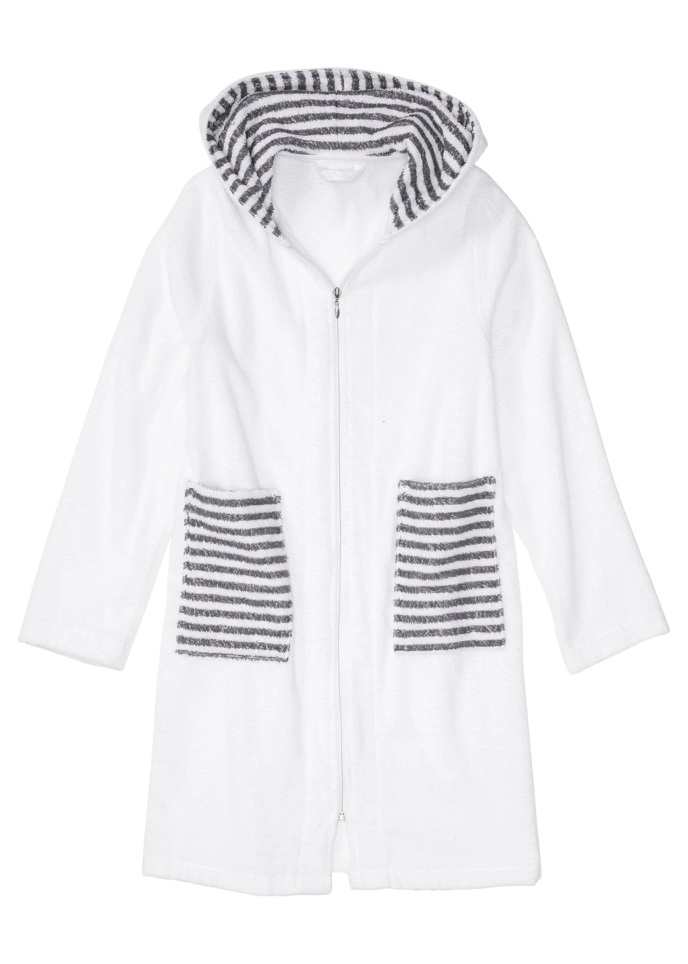 Froté župan z organické bavlny • bílo-šedá s proužky • bonprix obchod