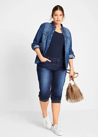 Stretch capri jeans, Kleur: donkerblauw used