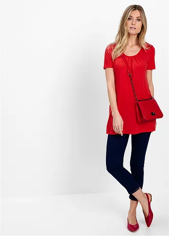 Longshirt met viscose, Kleur: aardbeirood