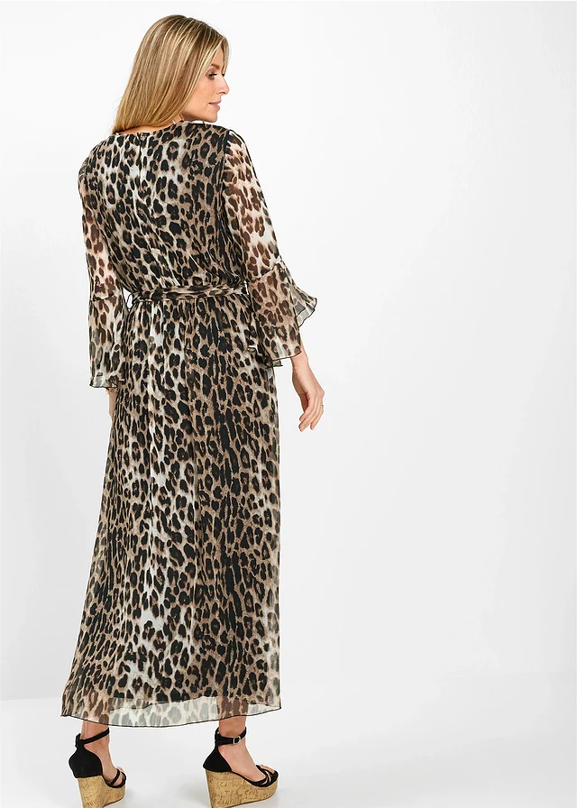 Maxi jurk met luipaardprint, Kleur: lichtbruin-zwart luipaardprint