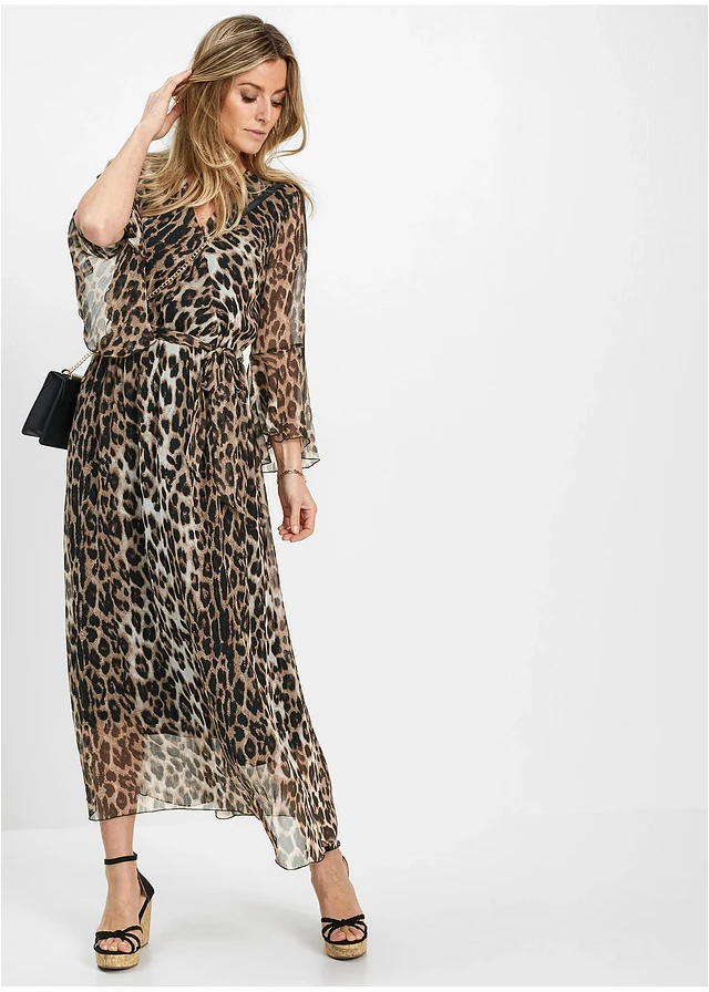 Robe longue à imprimé léopard, Couleur: marron clair-noir léopard