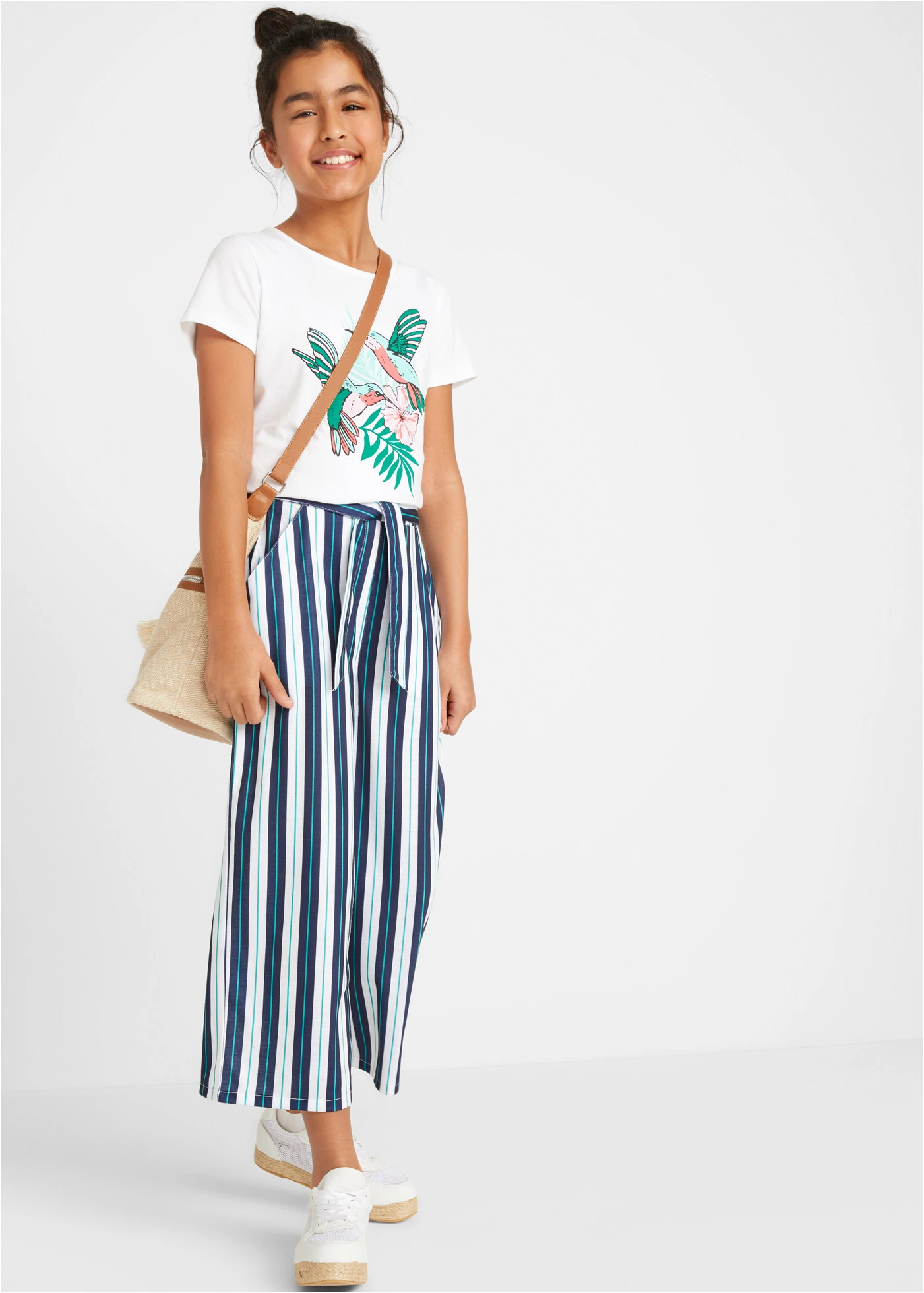 Palazzo broek met elastische band • donkerblauw/wit gestreept • bonprix online shop