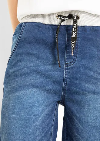 Bermudy jeansowo-dresowe • niebieski denim • sklep bonprix