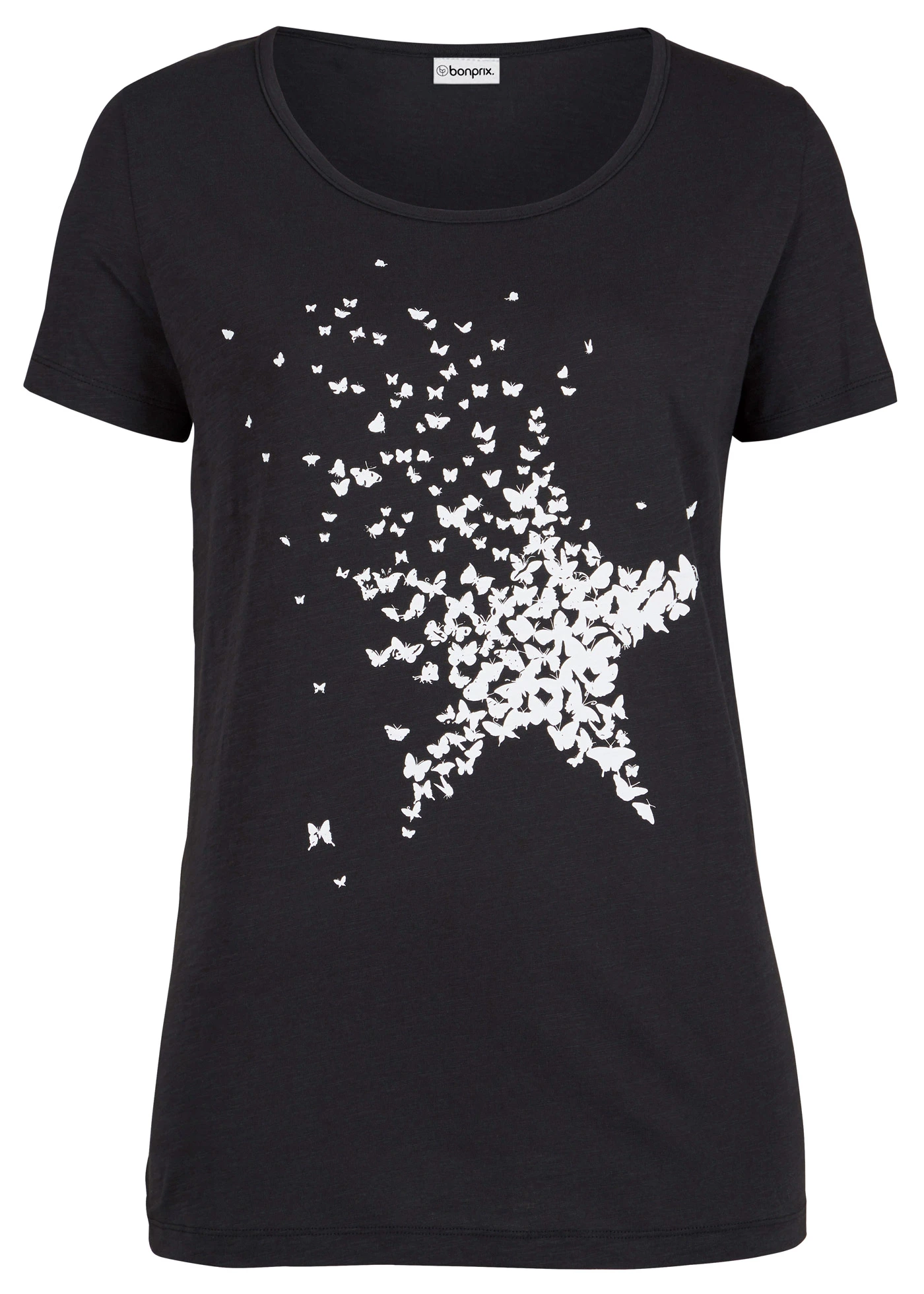 T-shirt coton en fil flammé, manches courtes • noir • Boutique bonprix