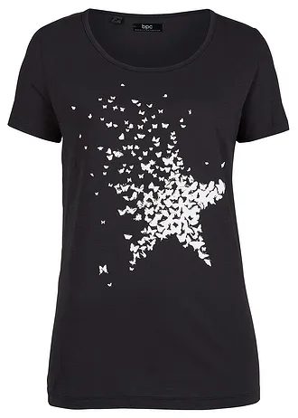 Shirt van slub garen, korte mouw, Kleur: zwart