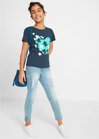 T-shirt dziewczęcy z czystej bawełny organicznej (2 szt.) • biel wełny+granatowy • sklep bonprix