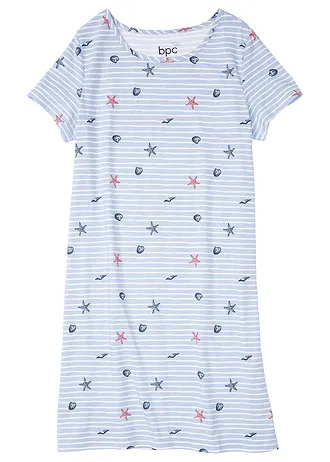 Krátká noční košile z čisté bavlny • perlově modrá s potiskem • bonprix obchod