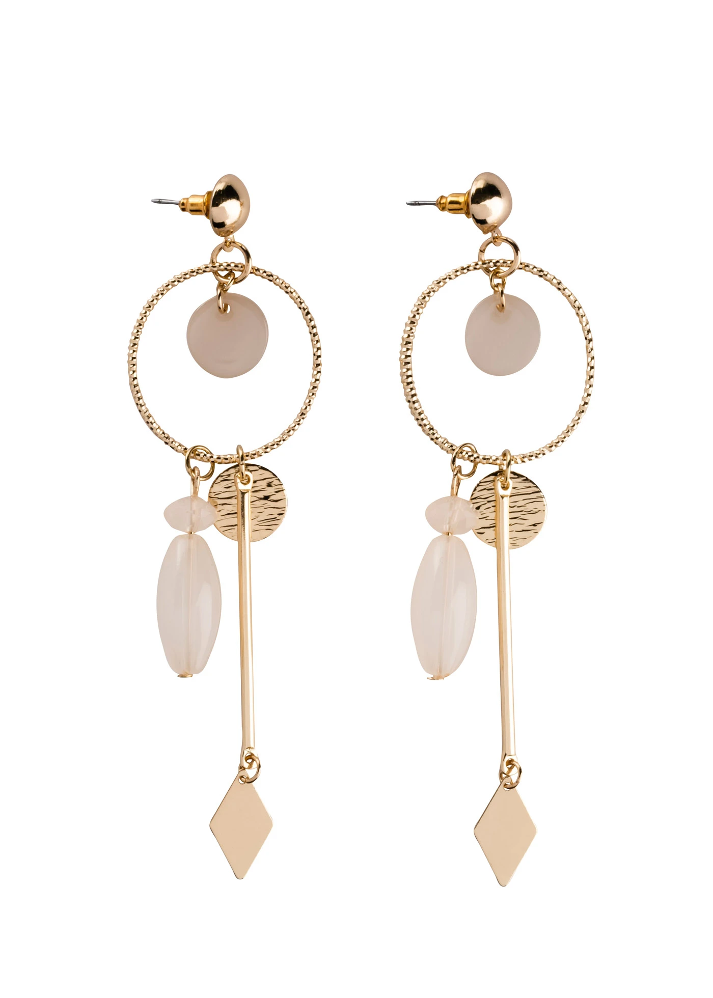 Kolczyki wkrętki z zawieszkami • jasnozłoto-kremowy • sklep bonprix