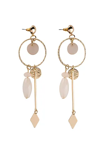 Kolczyki wkrętki z zawieszkami • jasnozłoto-kremowy • sklep bonprix