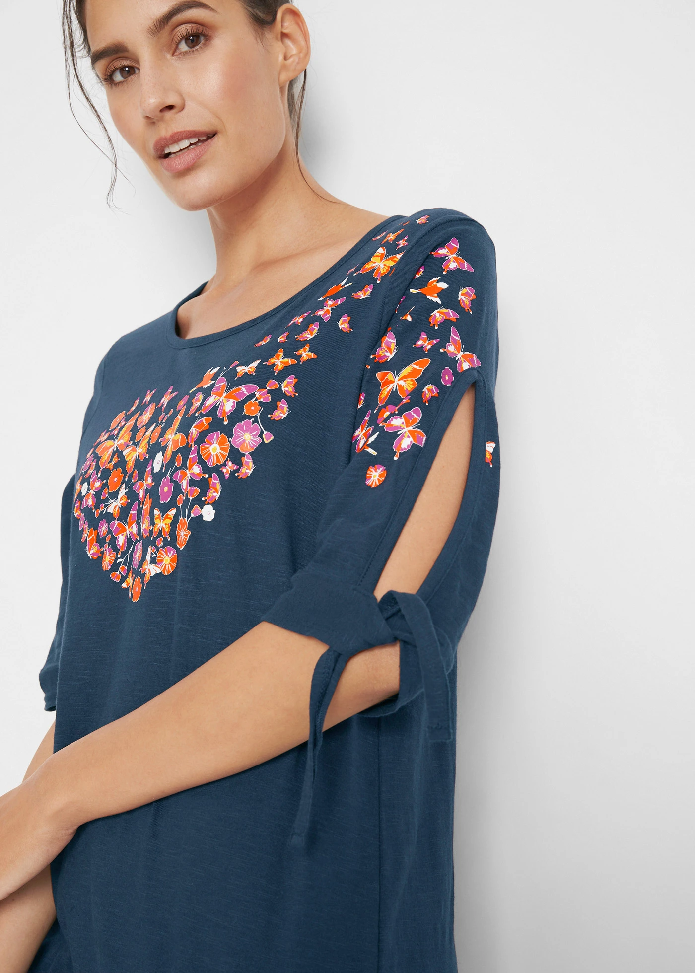 Cold shoulder shirt van katoen, halflange mouw • donkerblauw • bonprix online shop